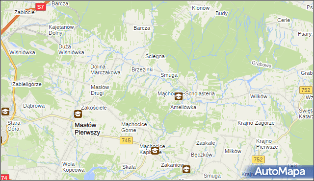 mapa Mąchocice-Scholasteria, Mąchocice-Scholasteria na mapie Targeo