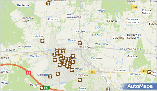 mapa Maciejów gmina Zduńska Wola, Maciejów gmina Zduńska Wola na mapie Targeo