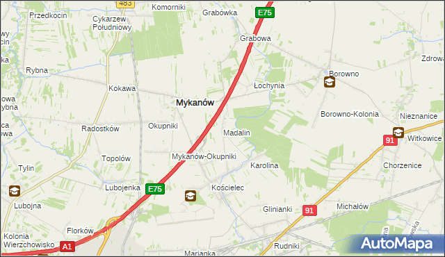 mapa Madalin gmina Rędziny, Madalin gmina Rędziny na mapie Targeo