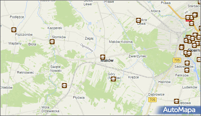 mapa Maków powiat skierniewicki, Maków powiat skierniewicki na mapie Targeo