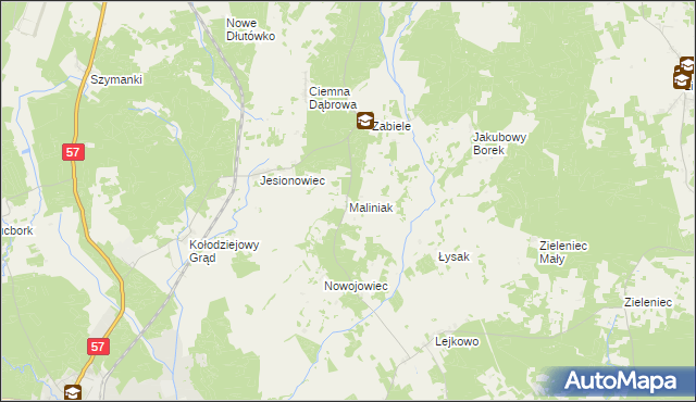mapa Maliniak gmina Wielbark, Maliniak gmina Wielbark na mapie Targeo