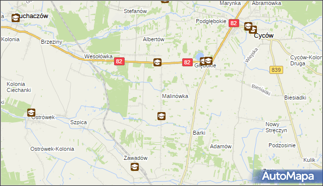 mapa Malinówka gmina Cyców, Malinówka gmina Cyców na mapie Targeo