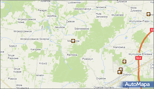 mapa Marianów gmina Wodzierady, Marianów gmina Wodzierady na mapie Targeo