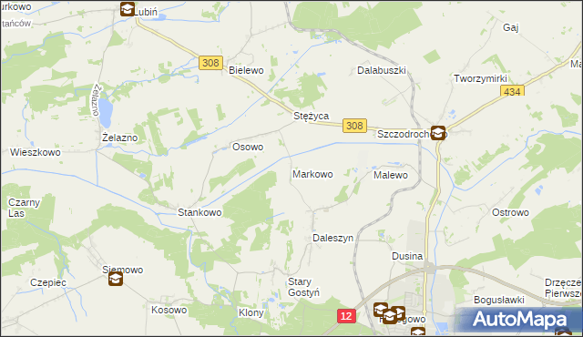 mapa Markowo gmina Gostyń, Markowo gmina Gostyń na mapie Targeo