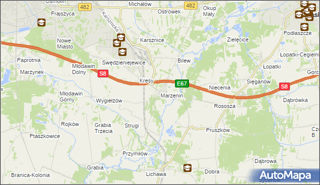 mapa Marzenin gmina Sędziejowice, Marzenin gmina Sędziejowice na mapie Targeo