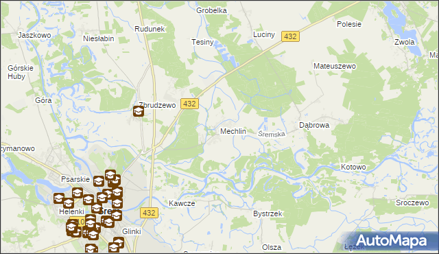 mapa Mechlin gmina Śrem, Mechlin gmina Śrem na mapie Targeo