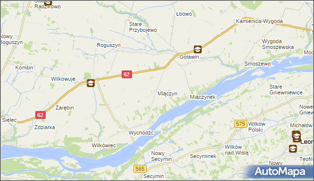 mapa Miączyn gmina Czerwińsk nad Wisłą, Miączyn gmina Czerwińsk nad Wisłą na mapie Targeo