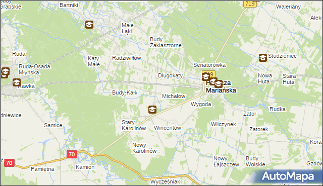 mapa Michałów gmina Puszcza Mariańska, Michałów gmina Puszcza Mariańska na mapie Targeo