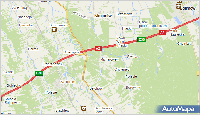 mapa Michałówek gmina Nieborów, Michałówek gmina Nieborów na mapie Targeo