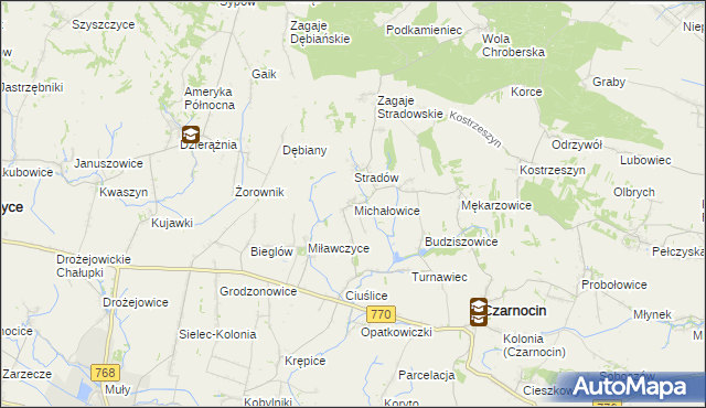 mapa Michałowice gmina Czarnocin, Michałowice gmina Czarnocin na mapie Targeo