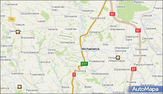 mapa Michałowice powiat krakowski, Michałowice powiat krakowski na mapie Targeo