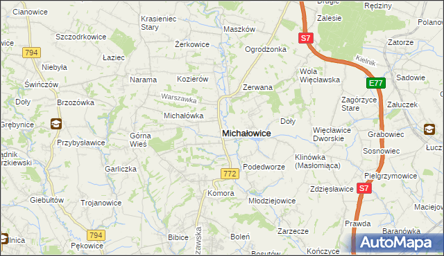 mapa Michałowice powiat krakowski, Michałowice powiat krakowski na mapie Targeo