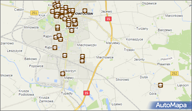 mapa Miechowice gmina Inowrocław, Miechowice gmina Inowrocław na mapie Targeo