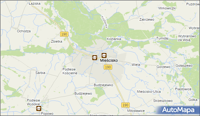 mapa Mieścisko powiat wągrowiecki, Mieścisko powiat wągrowiecki na mapie Targeo