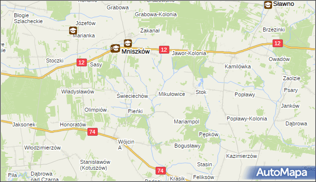 mapa Mikułowice gmina Mniszków, Mikułowice gmina Mniszków na mapie Targeo