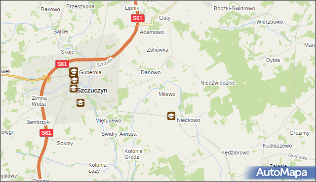 mapa Milewo gmina Szczuczyn, Milewo gmina Szczuczyn na mapie Targeo