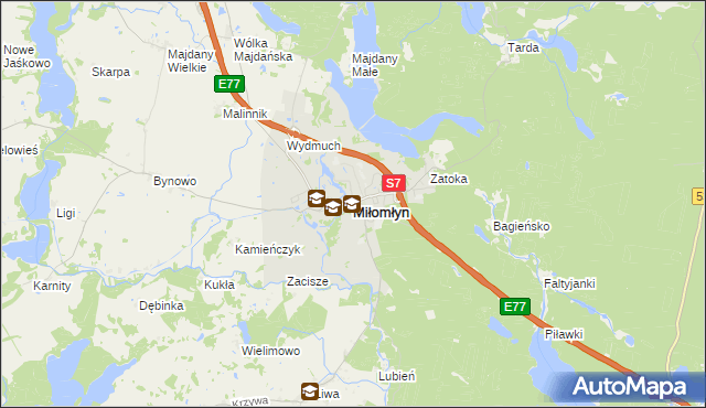 mapa Miłomłyn, Miłomłyn na mapie Targeo