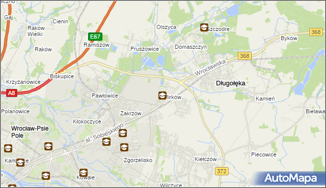 mapa Mirków gmina Długołęka, Mirków gmina Długołęka na mapie Targeo