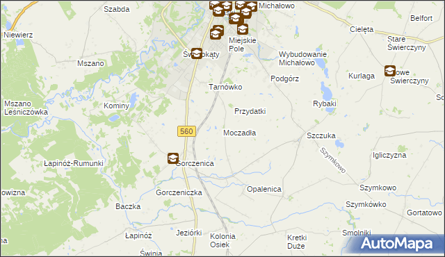 mapa Moczadła gmina Brodnica, Moczadła gmina Brodnica na mapie Targeo