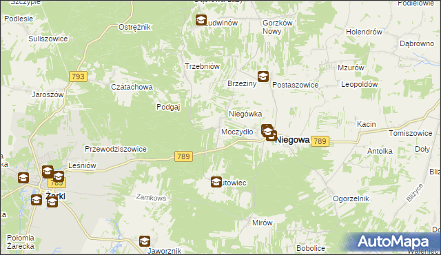 mapa Moczydło gmina Niegowa, Moczydło gmina Niegowa na mapie Targeo