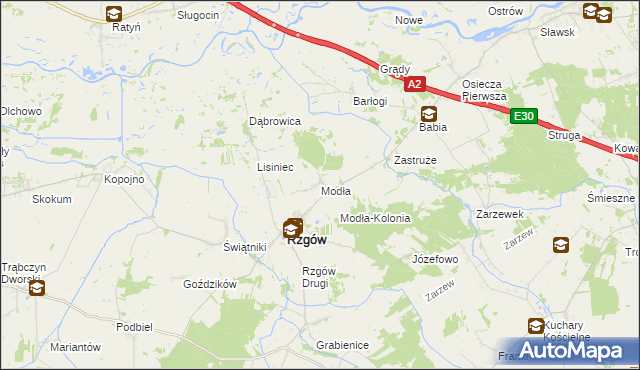 mapa Modła gmina Rzgów, Modła gmina Rzgów na mapie Targeo