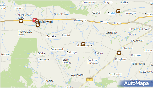 mapa Modliborzyce gmina Baćkowice, Modliborzyce gmina Baćkowice na mapie Targeo