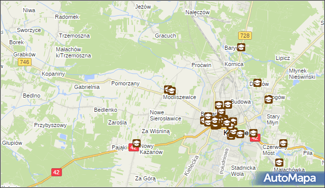 mapa Modliszewice, Modliszewice na mapie Targeo