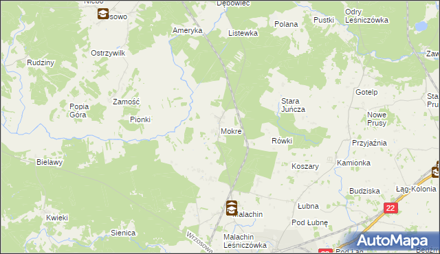 mapa Mokre gmina Czersk, Mokre gmina Czersk na mapie Targeo