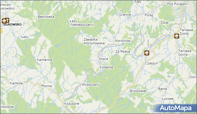 mapa Mokre gmina Zagórz, Mokre gmina Zagórz na mapie Targeo