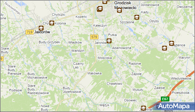 mapa Mościska gmina Grodzisk Mazowiecki, Mościska gmina Grodzisk Mazowiecki na mapie Targeo
