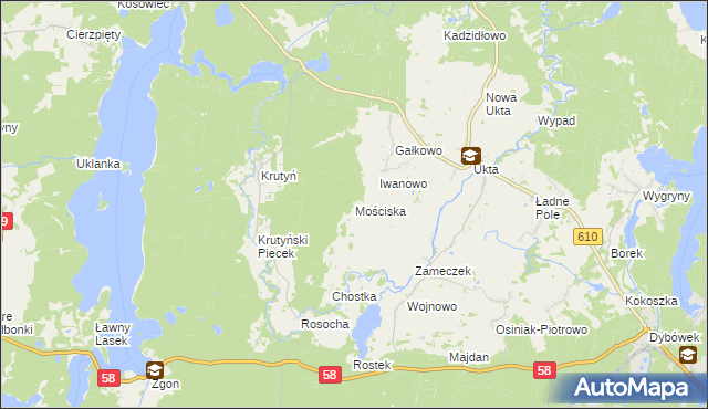 mapa Mościska gmina Piecki, Mościska gmina Piecki na mapie Targeo
