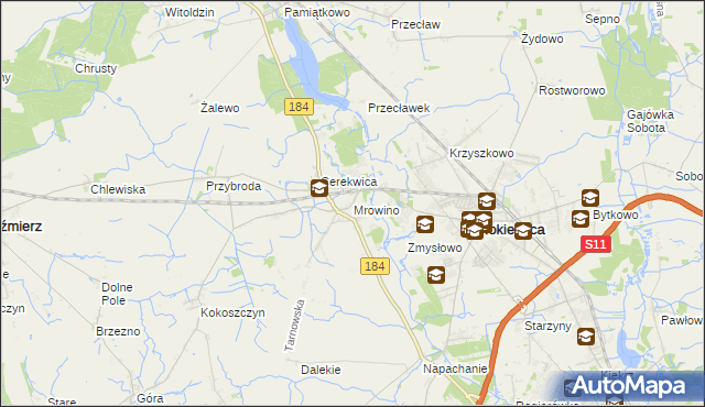 mapa Mrowino, Mrowino na mapie Targeo