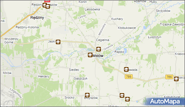 mapa Mstów powiat częstochowski, Mstów powiat częstochowski na mapie Targeo