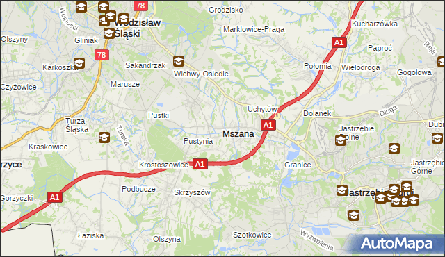 mapa Mszana powiat wodzisławski, Mszana powiat wodzisławski na mapie Targeo