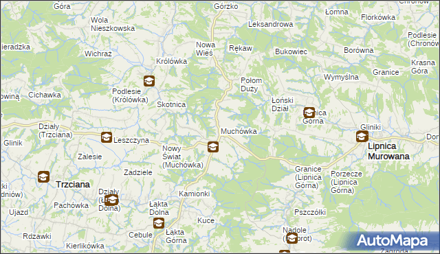 mapa Muchówka gmina Nowy Wiśnicz, Muchówka gmina Nowy Wiśnicz na mapie Targeo