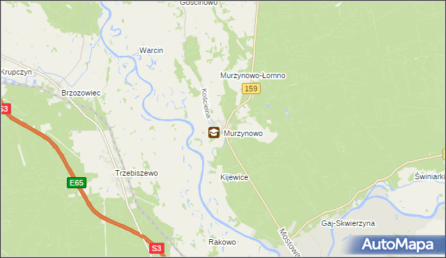 mapa Murzynowo gmina Skwierzyna, Murzynowo gmina Skwierzyna na mapie Targeo