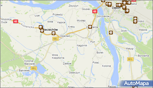 mapa Nagórnik gmina Sieciechów, Nagórnik gmina Sieciechów na mapie Targeo