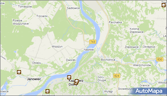 mapa Nasiłów gmina Janowiec, Nasiłów gmina Janowiec na mapie Targeo