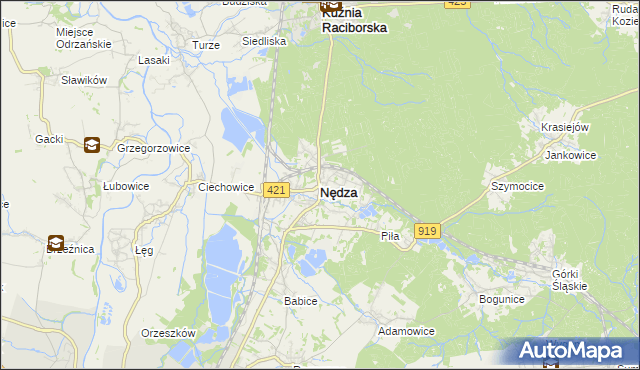 mapa Nędza powiat raciborski, Nędza powiat raciborski na mapie Targeo