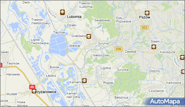 mapa Nieboczowy, Nieboczowy na mapie Targeo