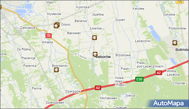 mapa Nieborów powiat łowicki, Nieborów powiat łowicki na mapie Targeo