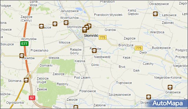 mapa Niedźwiedź gmina Słomniki, Niedźwiedź gmina Słomniki na mapie Targeo