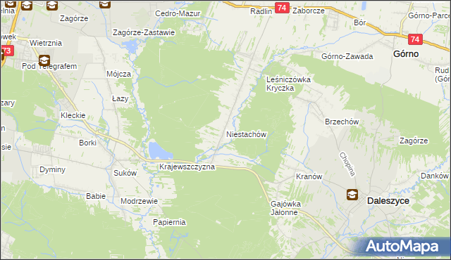 mapa Niestachów gmina Daleszyce, Niestachów gmina Daleszyce na mapie Targeo