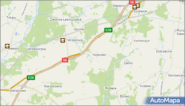 mapa Noskowo gmina Sławno, Noskowo gmina Sławno na mapie Targeo