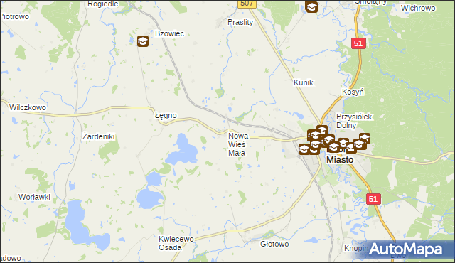 mapa Nowa Wieś Mała gmina Dobre Miasto, Nowa Wieś Mała gmina Dobre Miasto na mapie Targeo