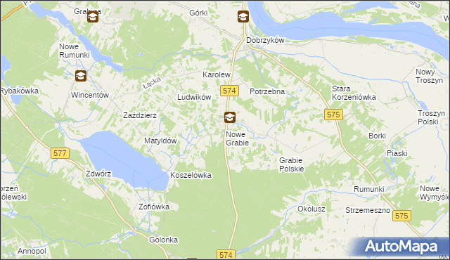 mapa Nowe Grabie gmina Gąbin, Nowe Grabie gmina Gąbin na mapie Targeo