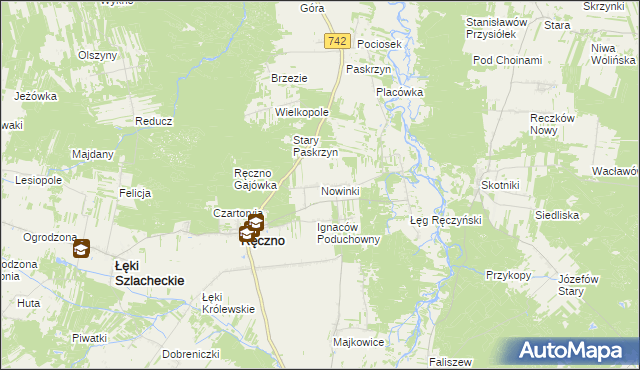 mapa Nowinki gmina Ręczno, Nowinki gmina Ręczno na mapie Targeo