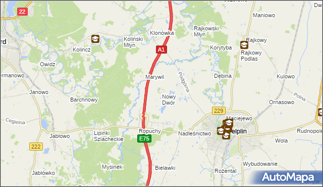 mapa Nowy Dwór gmina Pelplin, Nowy Dwór gmina Pelplin na mapie Targeo