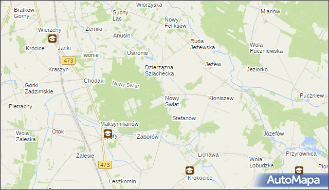 mapa Nowy Świat gmina Zadzim, Nowy Świat gmina Zadzim na mapie Targeo