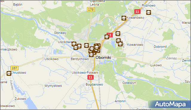 mapa Oborniki, Oborniki na mapie Targeo